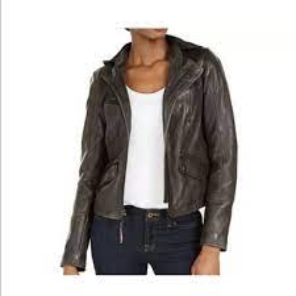 Tommy Hilfiger Leather Jacket with Knit Hood